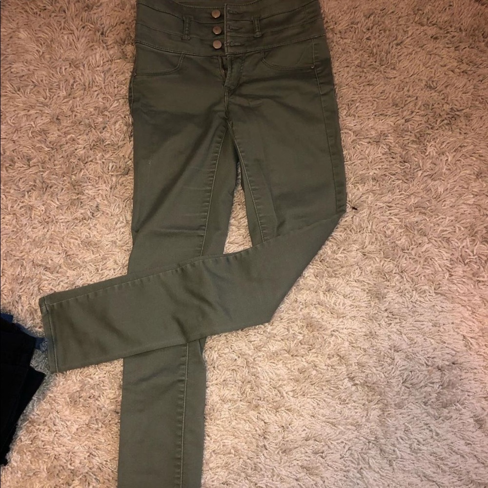 High waisted green jeans